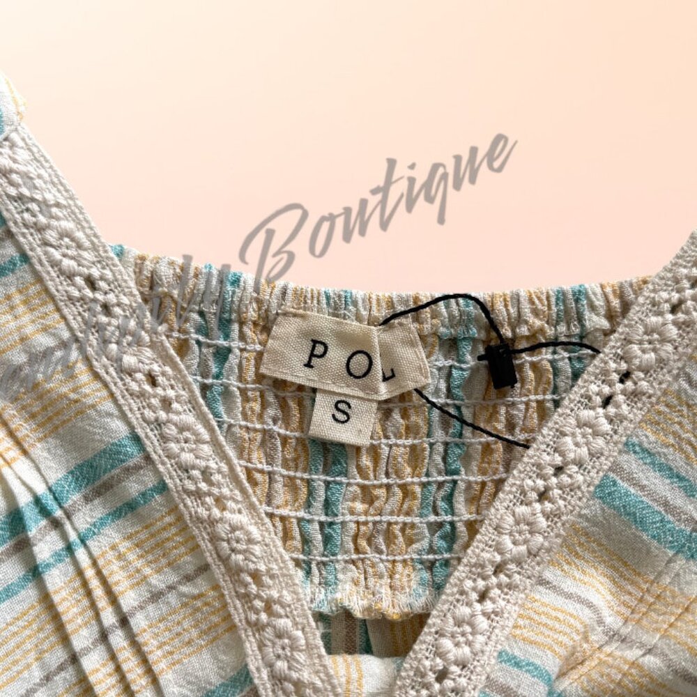 POL Flirty Lemon Aqua Boho Pastel Lace Ruffled Breezy Button Up Cami Straps Top - Picture 10 of 14